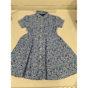 Polo Ralph Lauren Girls Blue Floral Shirt Dress Peter Pan Collar Size 4 4T NEW